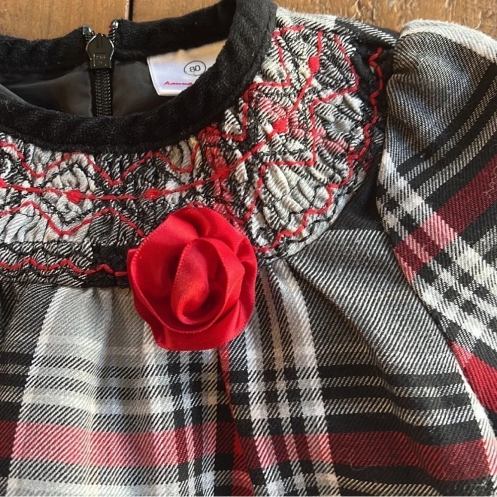 Hanna andersson smocked Christmas plaid velvet trim dress
